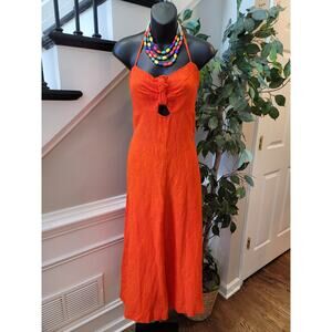 Anthropologie Elevenses Jumpsuit Women's Size US 8 Orange Halter Wide Leg Romper